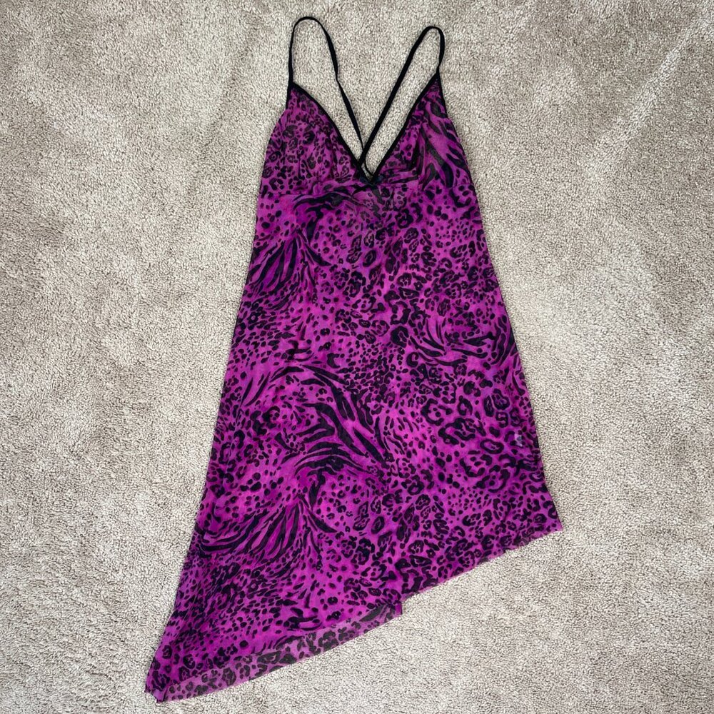 Audrey Slip Dress Womens M Pink Cheetah Animal Print Y2K Asymmetric Hem Lingerie